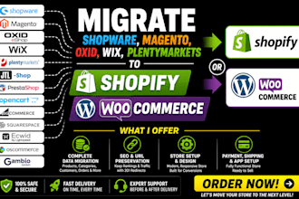 migrate shopware magento oxid wix plentymarkets to shopify woocommerce website