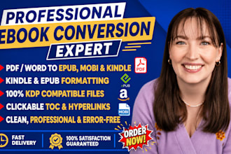 do ebook conversion, pdf, word to epub, mobi and kindle format file convert