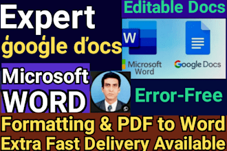 be google docs and word expert for formatting and PDF convergence