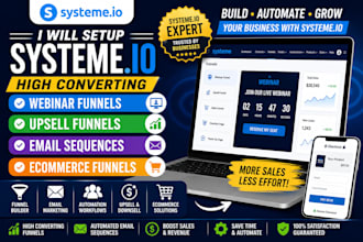 setup systeme io webinar funnels,upsell funnels email sequences,ecommerce funnel