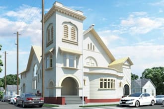 3d church design, 3d prayer hall, interior and exterior rendering