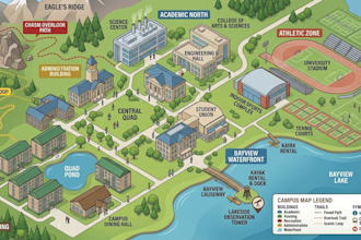 design custom campus map, university map, park map, event site plan illustration