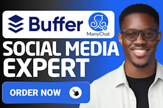 set up your buffer post schedule and manychat automation for your social madia