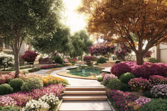 create a landscape design, front yard, backyard, flower
