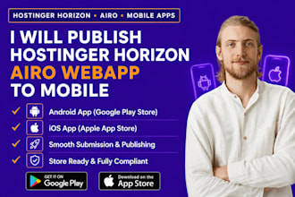 publish hostinger horizon airo webapp to mobile android app, ios app store