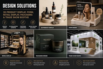 design 3d product display, posm, retail display, packaging and trade show booths