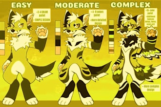 draw a detailed furry reference sheet or fursona turnaround for fursuit making