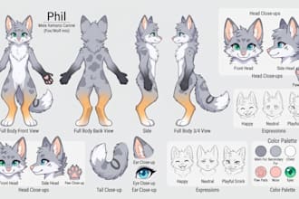 do custom furry oc reference sheet character commission expression sheet artist