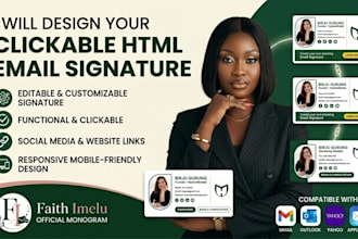 design cliackable html email signature for gmail, outlook signature, apple mail