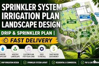 design full sprinkler system, irrigation plan and landscape design for permit