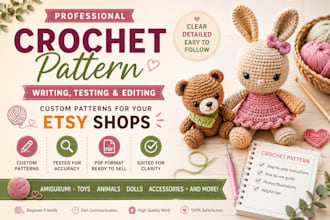 create crochet patterns, custom crochet, etsy, pattern writing, pattern editing