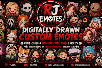 create 5 cute chibi or horror cute chibi emotes