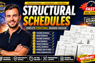 structural column schedule, beam, footing slab schedule, material takeoff design
