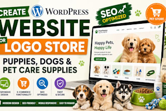 create wordpress website logo store puppies dogs pet care supplies product seo