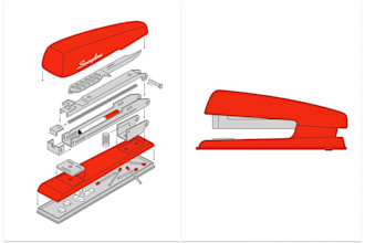 create exploded assembly drawing and technical illustration for product design