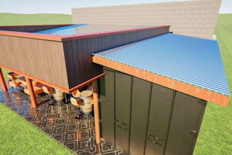 showcase 3d modern shipping container club lounge interior, sitting area design