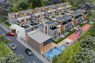 showcase3d residential masterplan,townhouse complex,villa render,duplex exterior