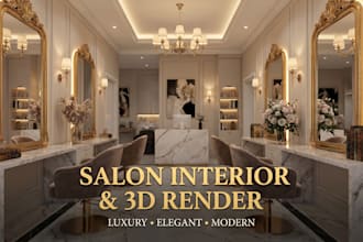classic salon interior design and 3d render