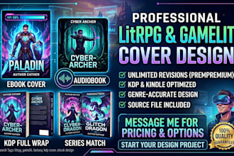 design a professional litrpg and gamelit book cover for KDP