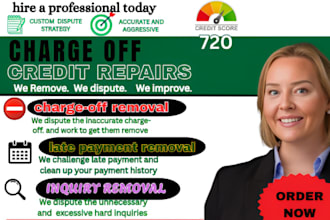 repair credit, remove inquiries, late payments and chargeoff