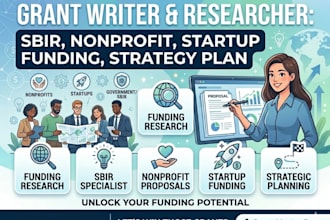 do grant writing and research in sbir, nonprofit, startup funding, strategy plan