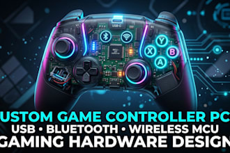 design video game controller pcb with mcu, usb, bluetooth and wireless systems