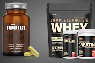 create realistic 3d supplement bottle and packaging mockups