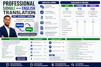 translate english to somali and somali to eng professionally