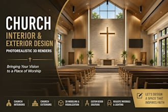 design church interiors and exteriors with photorealistic 3d renders