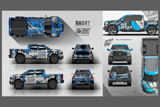 design car wrap, van wrap, vehicle wrap and truck wrap in 3d mockup