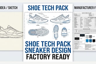 create shoe tech pack, sneakers tech pack, footwear tech for manufacturing