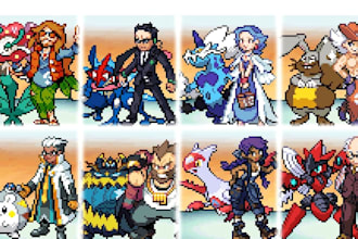 create pokemon pixel art sprites, trainer, fakemon and digimon game assets