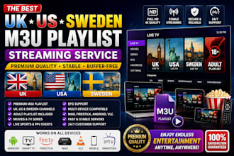create best UK, US, sweden, m3u playlist, streaming service, adult playlist