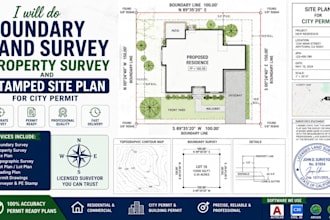 do boundary land survey, property survey and site plan stamped  for city permit