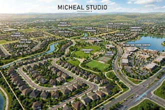 render 3d site urban plan, animate masterplan residential, subdivision community