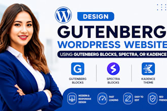 design gutenberg wordpress website using gutenberg blocks, spectra, or kadence
