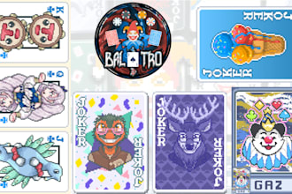 create balatro style pixel art playing cards, joker cards and roguelike card art