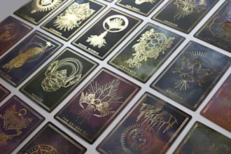 do custom tarot or oracle card deck with gold foil illustration and print ready