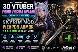 create custom 3d vtuber vroid vrchat avatar and skyrim fallout 4 game mods