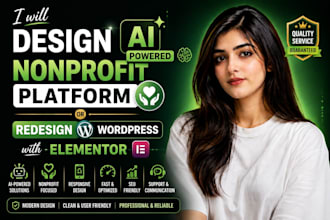 design ai powered nonprofit website or redesign wordpress website with elementor