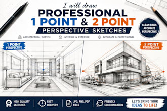 draw professional 1 point and 2 point perspective sketches