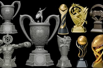 convert 2d to 3d trophy model awards medal badges for 3d rendering and printing
