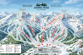 create hiking map, trail map, ski resort map and outdoor adventure illustration