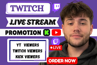 youtube , kick or twitch live stream for real viewers with SEO and ads boost