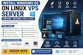 install windows os on linux vps, server contabo hetzner ovh
