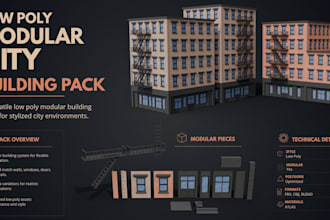 create low poly modular buildings for roblox, unity and unreal