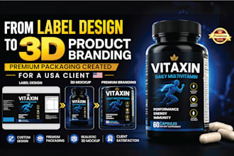 design premium supplement, wellness label, product branding for usa, eu markets