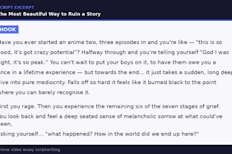write anime youtube scripts for video essays and reviews