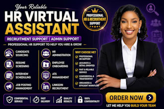 admin, social media and HR virtual assistant for recruitment and support