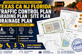 texas ca nj florida traffic control plan grading site plan drainage plan stamped